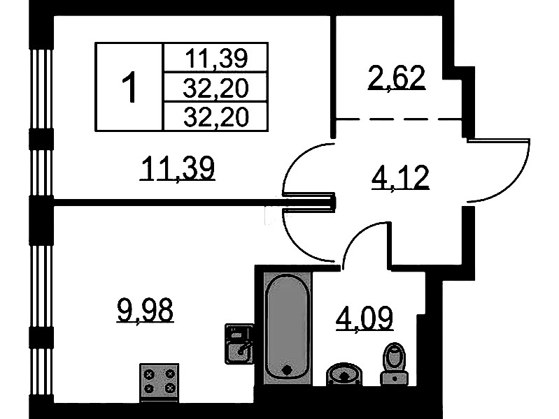 1-комнатная квартира 32.2 м², 1/12 эт., ЖК «Невская Долина»